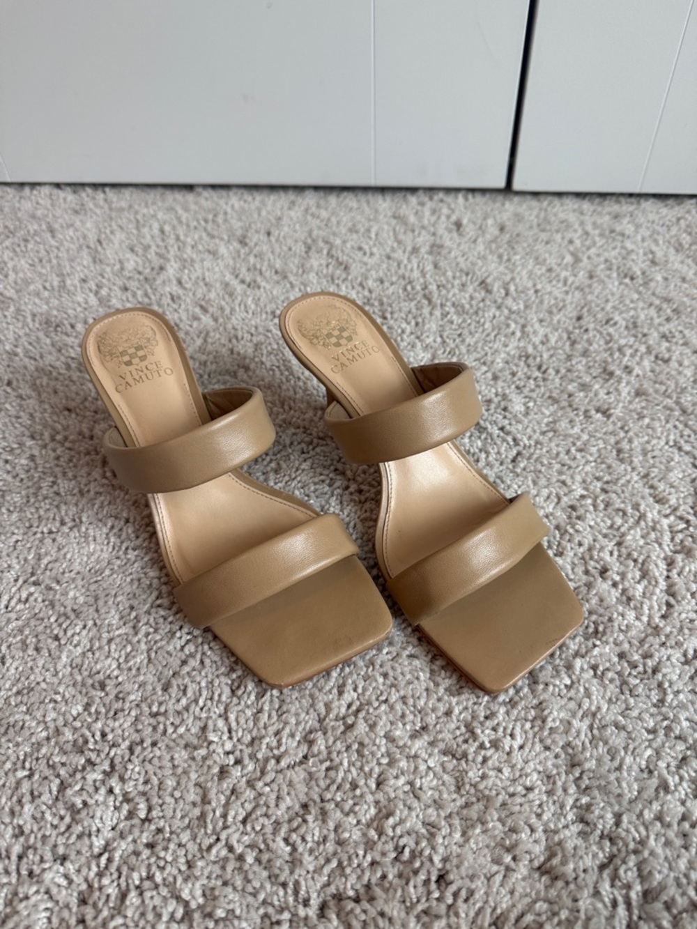 Vince Camuto Tan Double-Strap Kitten Heels